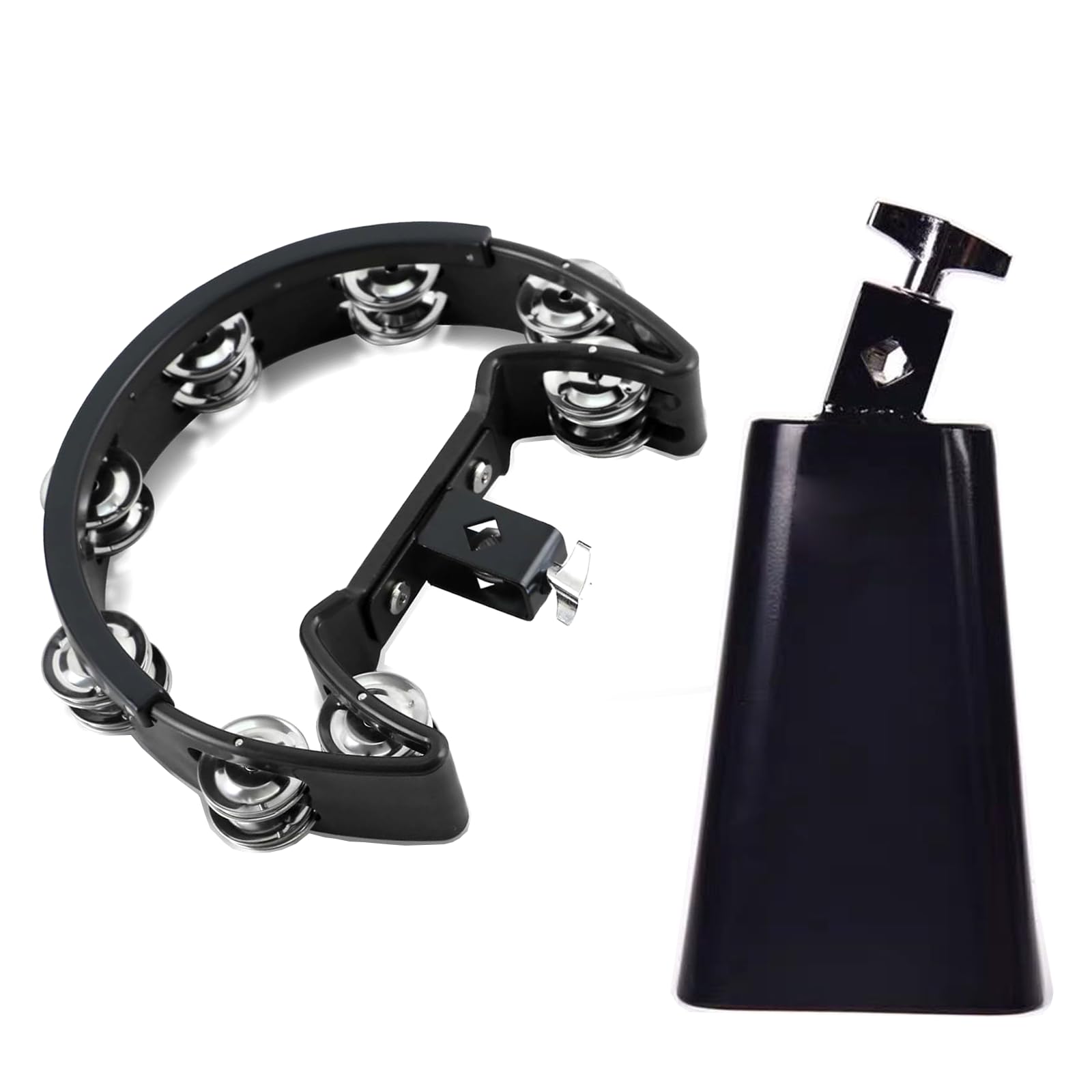 Tambourine and Cowbell Kit, Drum Set Tambourine with Mounting Eye Bolt, Mountable Tambourine And 7 Inch Cowbell for Drum Set