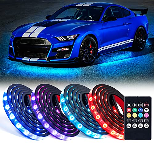 Lumenix Car Underglow Neon Led Light Kit with Remote Control, High Intensity 5050 SMD Multi-Color Underbody RGB Strip Light System with Sound Active for Car, Truck Offroad Jeep Vehicle - 4Pcs