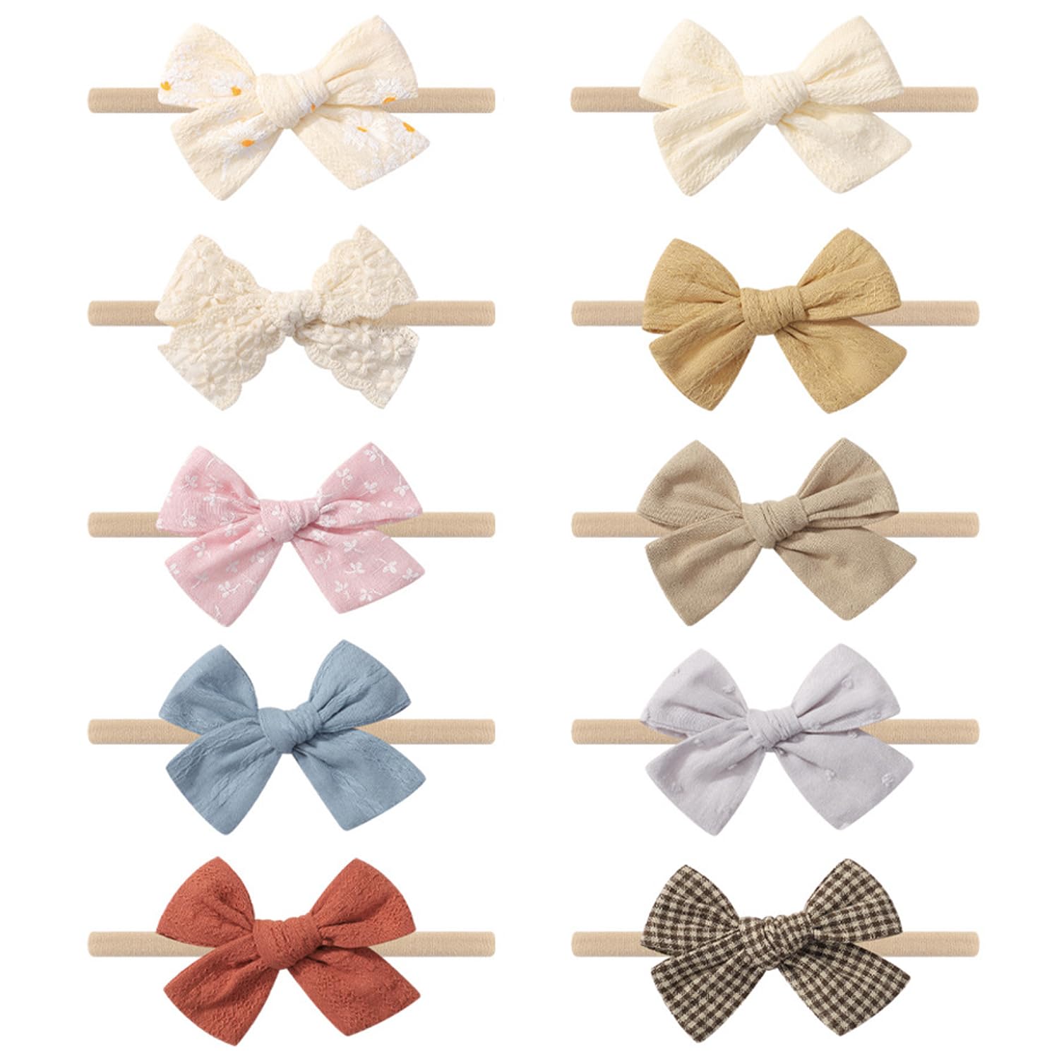 ARWIG 10 Baby-Stirnbänder | Nylon-Stirnbänder mit Schleifen für Mädchen | Haar-Accessoires für Babys | Haar-Accessoires für Neugeborene