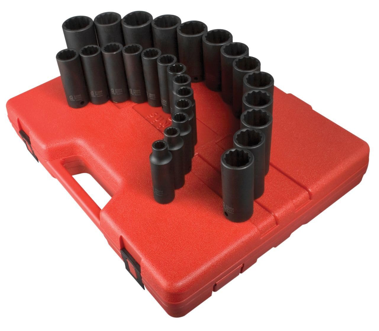 SUNEX TOOLS 2827 1/2-Inch Drive 12-Point Metric Deep Impact Socket Set, 26-Piece