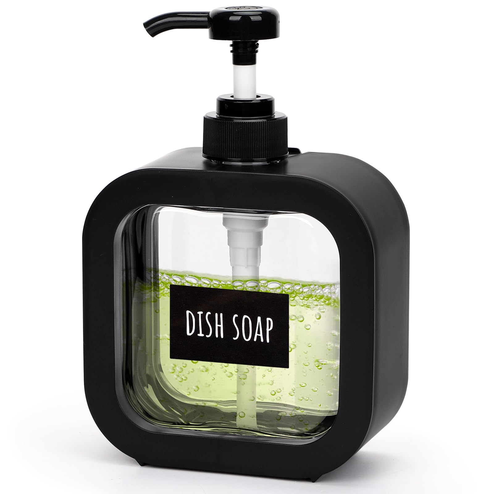 Segbeauty 16.9oz Hand Soap Dispenser, 500ml Leak-Proof Liquid Soap Dispenser for Bathroom, Black Modern Dish Soap Dispensers for Kitchen Sink, Refillable Plastic Pump Bottle with Waterproof Labels
