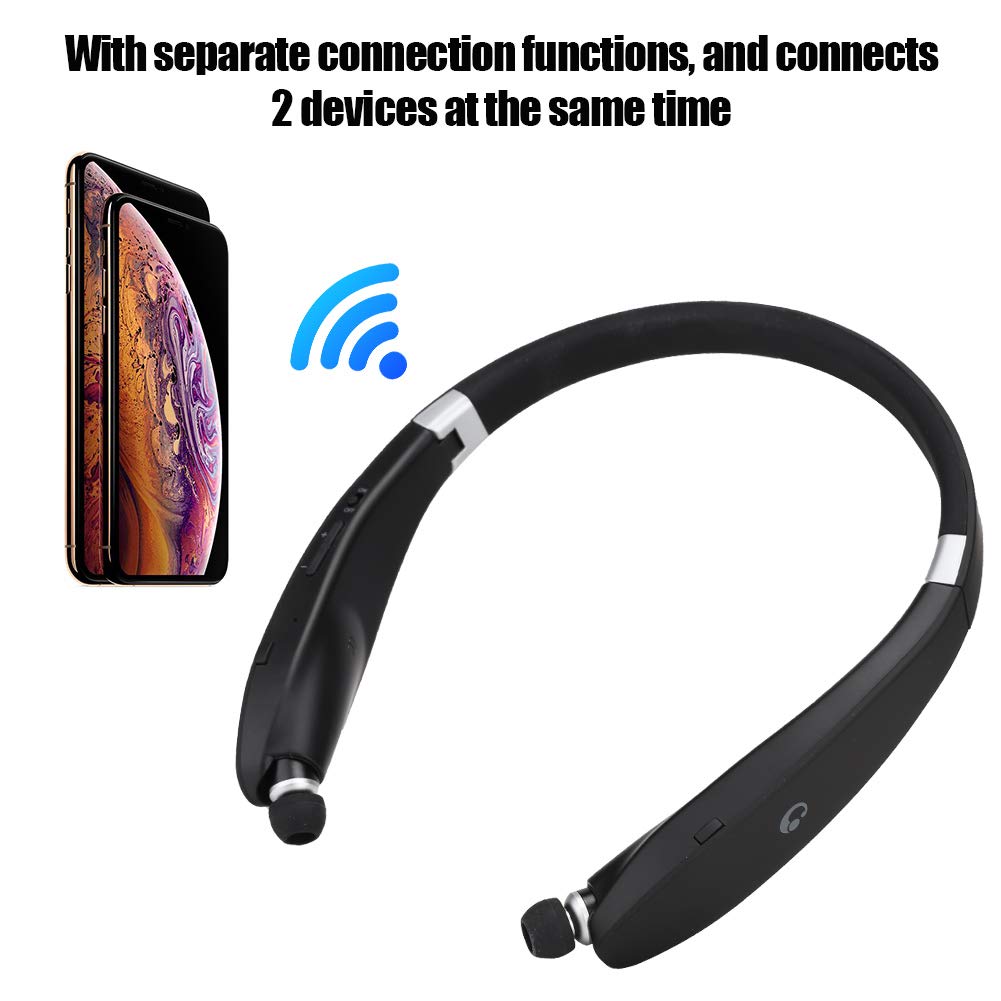 Auricolare Wireless Retrattile Pieghevole Sxhlseller, Cuffia Portatile, qualità del Suono Chiara, Auricolare Wireless per Lo Sport (#1) - Bluetooth 5.0, Nero