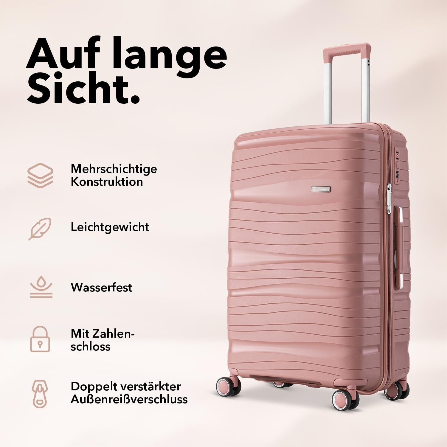 Travel One Kofferset 4-teilig – Rosa – Hartschalen Trolley-Set 32/60/98L, Zahlenschloss & 360° Rollen