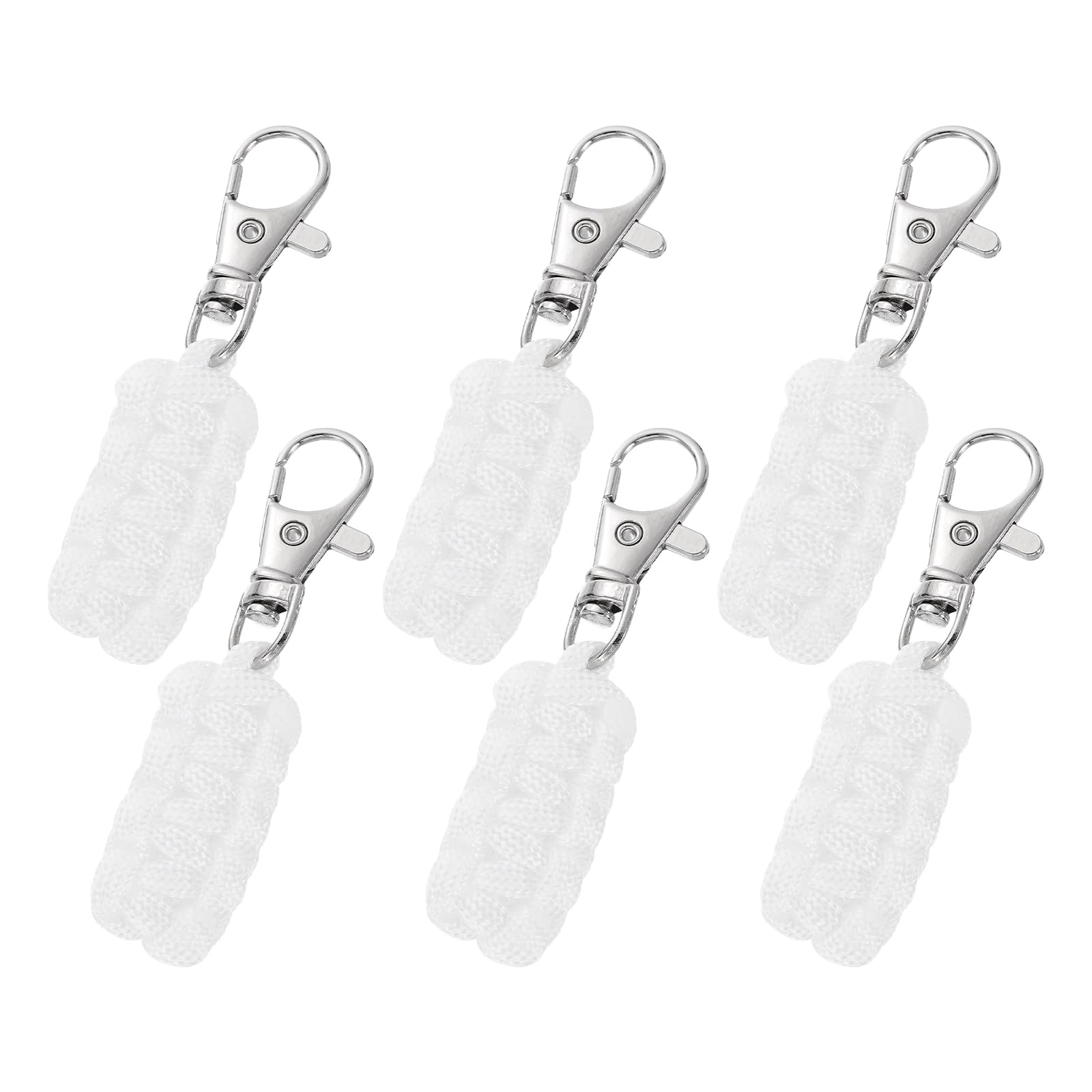 YELARXI Paracord Zipper Pull Polyester Zipper Pulls Replacement Woven Rope with Metal Clasp, 80 mm Length Fit for Backpacks Clothing Luggage Accessories - Cylinder (6 Pack, White)