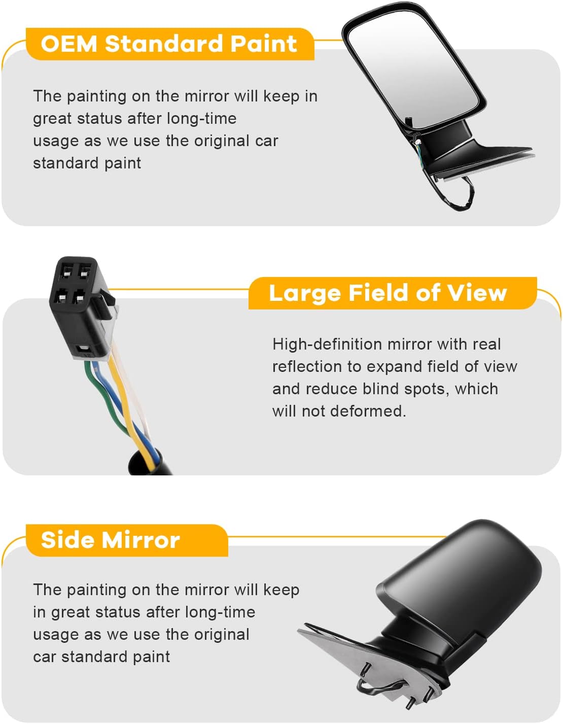 Side Mirror Fit for 1992-1994 For Chevy Blazer 1988-1999 Pickup Truck 1992-1999 Suburban 1995-2000 Tahoe Manual Fold Non-heated 1 Piece of Mirror Driver Side Power adjustment Exterior Mirror