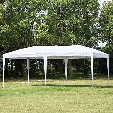 Easyzon 10'x20' Ez Pop Up Canopy Tent Commercial Instant Portable Folding Market Shelter Ez-up Canopies Outdoor White Gazebo with 4 SandBags, 6 Stake&Rope Cover