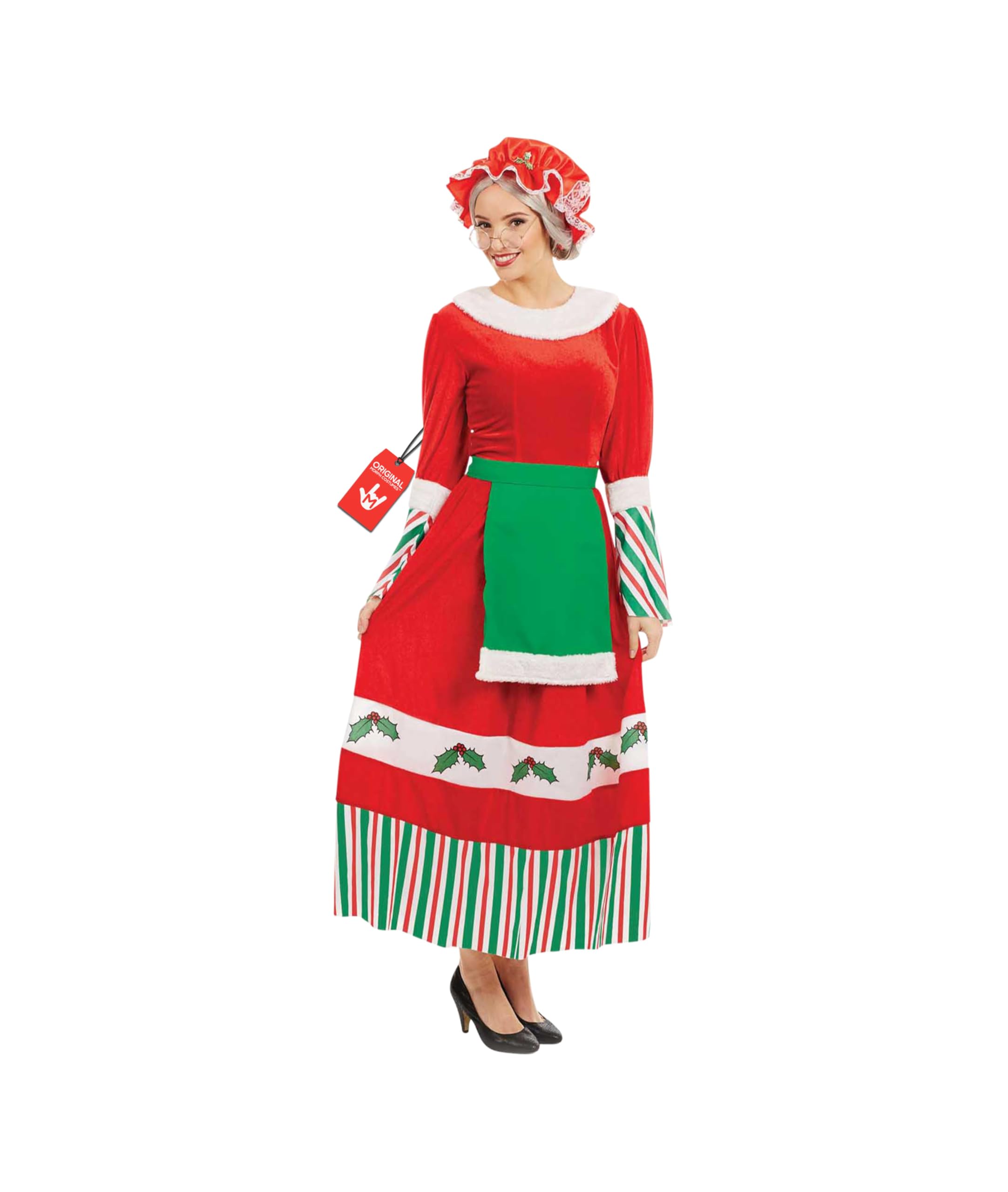 Fun Shack Weihnachtsfrau Kostüm Damen, Festliches Halloween Kostüm, XXL | Rotes Kleid, Schürze & Mütze, Festliche Rot-Grün-Details, Zum Überziehen, Perfekt für Halloween, Ideal zum Verkleiden