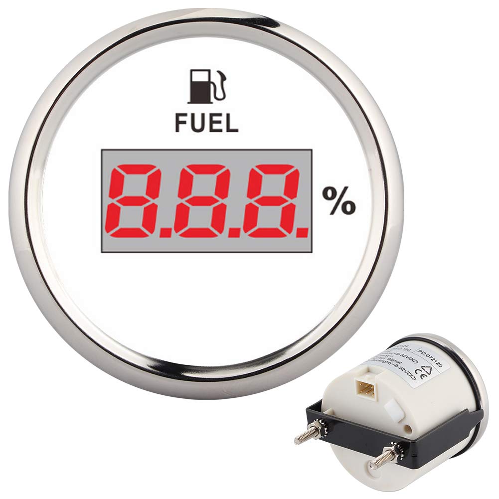 Indicatore livello carburante, 2 pollici 190ohm Indicatore livello carburante Indicatore livello olio digitale Percentuale per moto barca Cat Cat 12V/24V(Cornice d'argento su bianco)