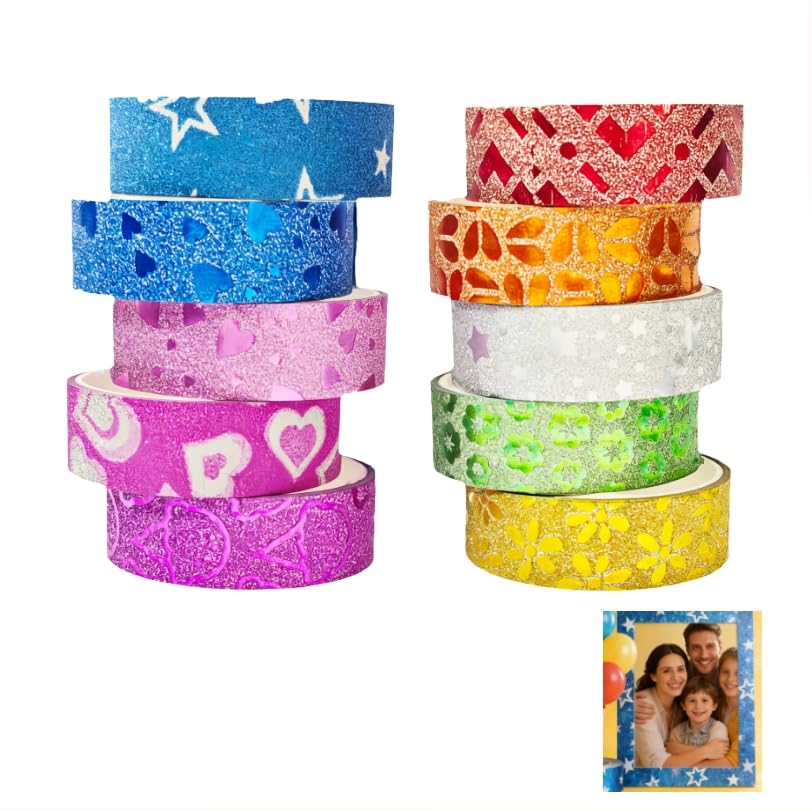 10 PCS Glitter Washi Tape Set, 1.5CM x 3M Colorful Decorative Washi Masking Tape Assorted Colors Sparkling Adhesive for Arts DIY Crafts Bullet Journal Supplies Planners Scrapbook Card Gift Wrapping