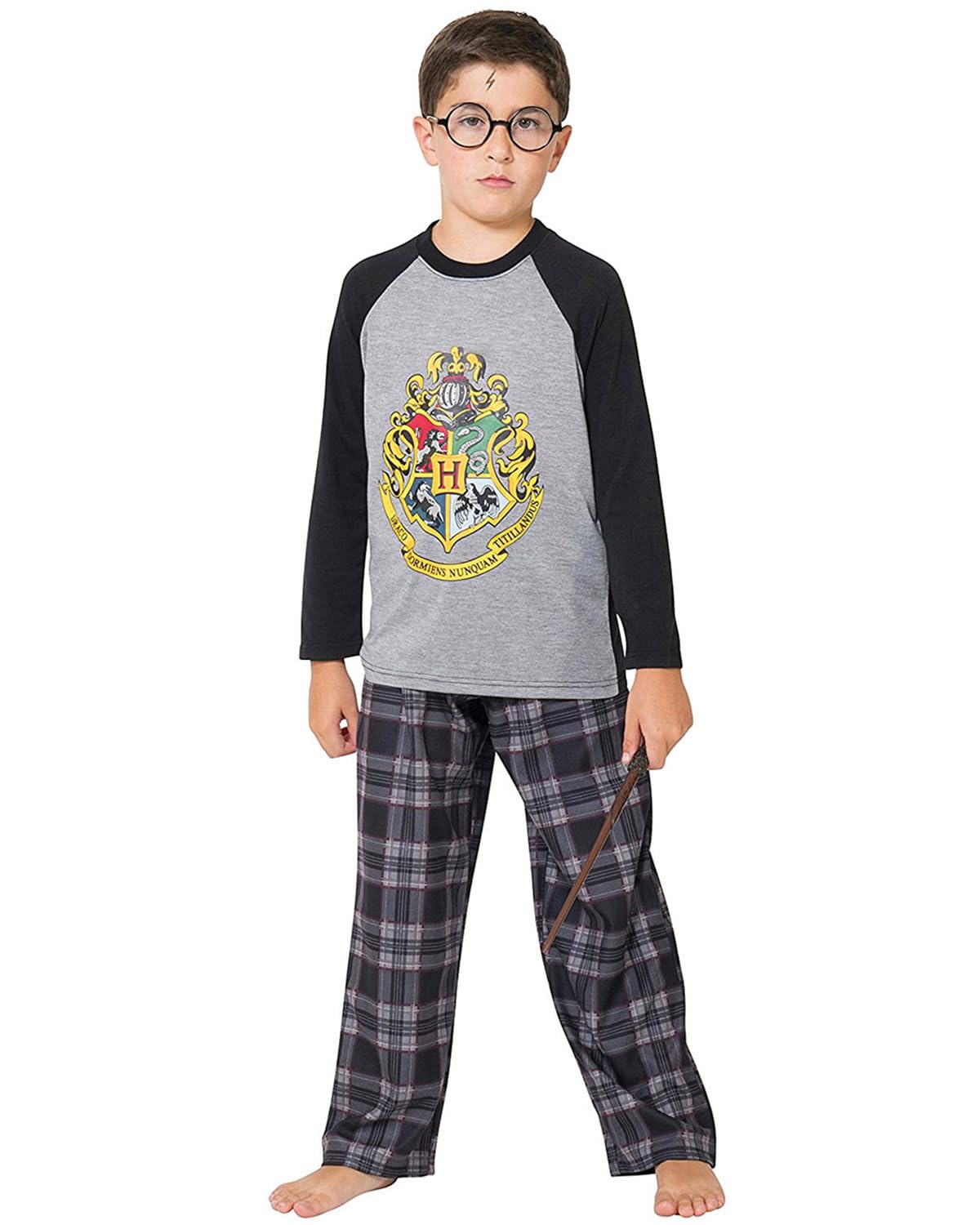 INTIMO Big Boys Harry Potter Hogwarts School Crest Raglan Pajama Set