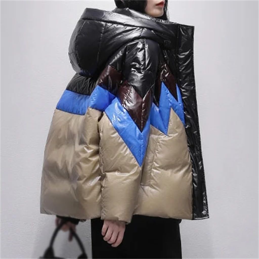 Winter Women's Short Hooded Down Jacket Patchwork Thickened Warm Ladies