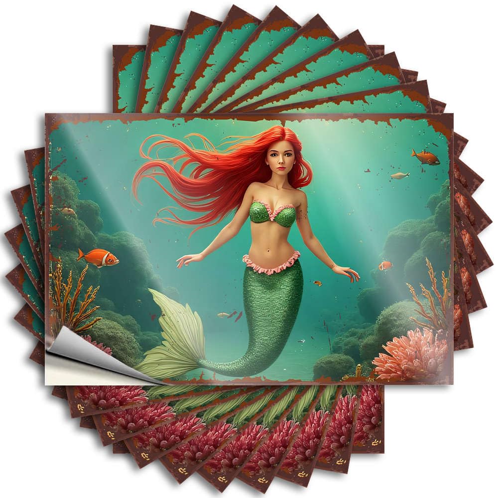 Mermaid Swimming in an Underwater Garden Backyard Bar Decor Happy - Sticker Tumbler Waterproof Decal(6X9CM)