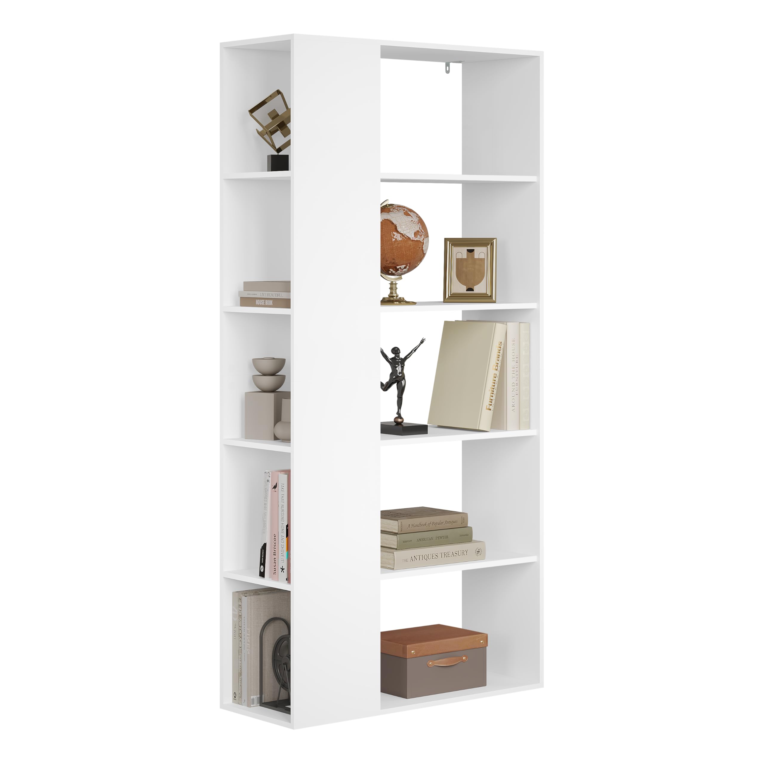 eSituro Bücherregal, Standregal mit 10 Fächern, Aufbewahrungsregal Büroregal, offenes Regal für Wohnzimmer Arbeitszimmer Büro, platzsparend, 78x160x30 cm, Weiß