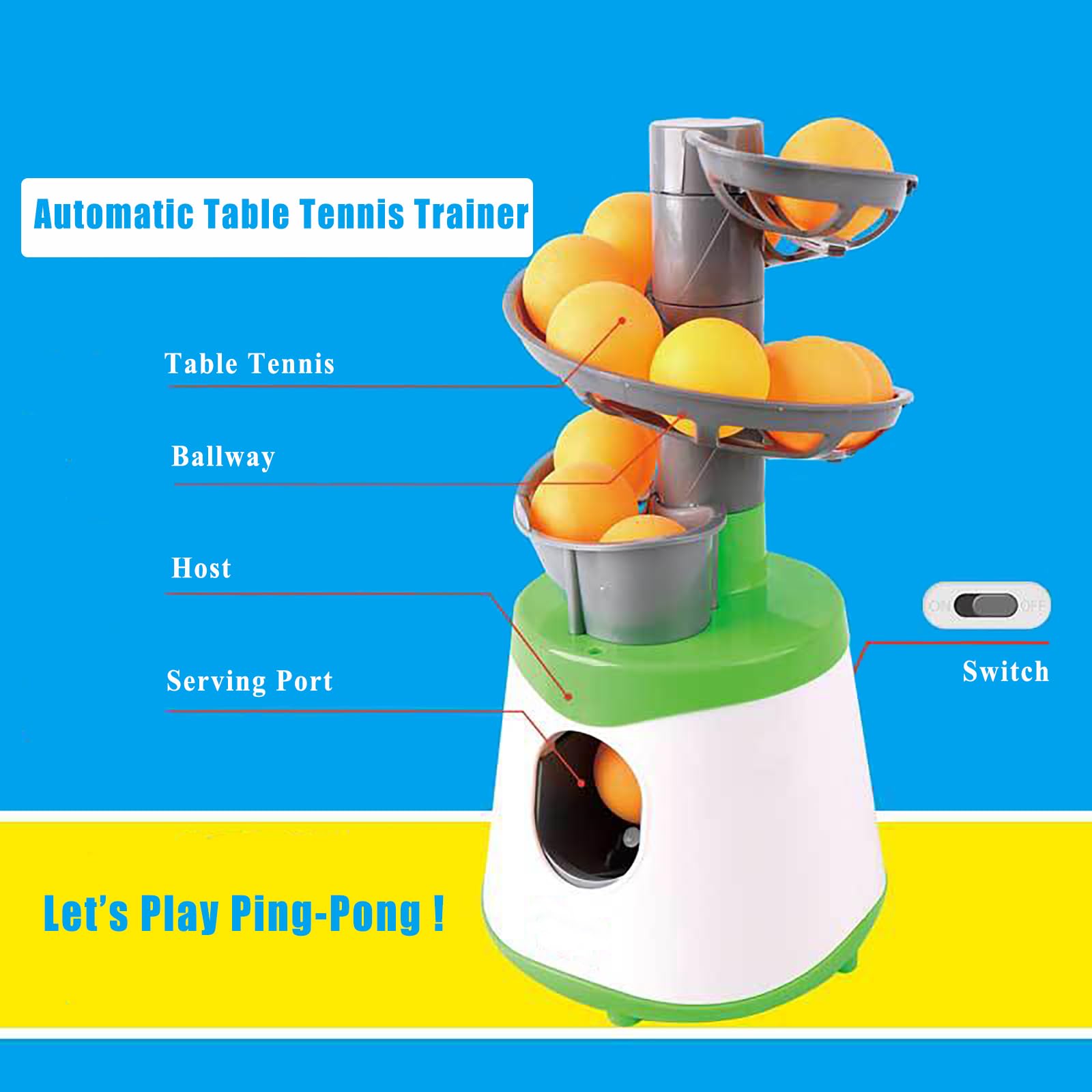 Fydun Allenatore Portatile di Tennis da Tavolo per Addominali Palla da Pong Lanciatore Automatico Macchina per L'allenamento Intrattenimento per Bambini velocità Agility Training