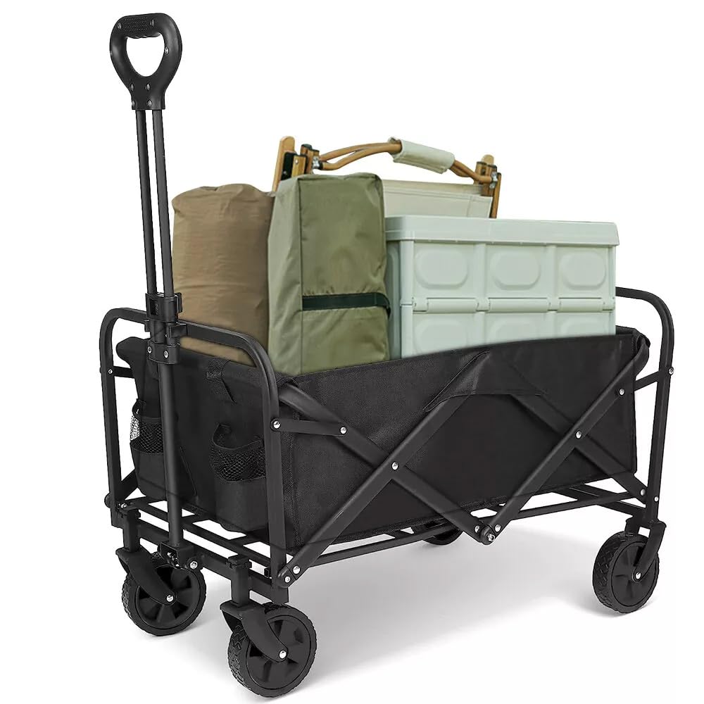 Festival Trolley on Wheels,Camping Trolley Heavy Duty Foldable Trolley with Adjustable Handle,Pull Along Beach Trolley Cart Wagon For Outdoor,Beach,Shopping,Camping,Fishing,150kg