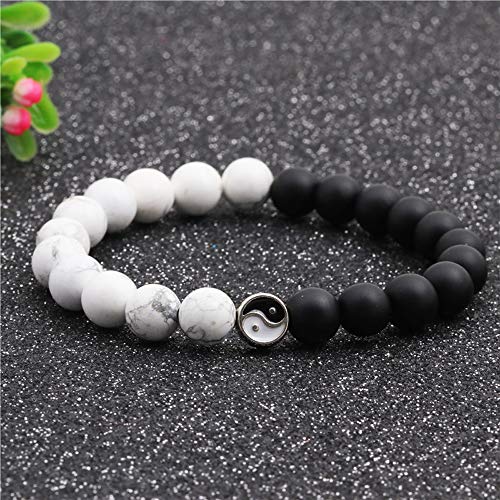 Fashion Men Women Taiji Yin Yang Feng Shui Charm Bracelet Natural White Turquoise and Black Beaded Couple Bracelets Friendship Distance Bracelet Jewelry2