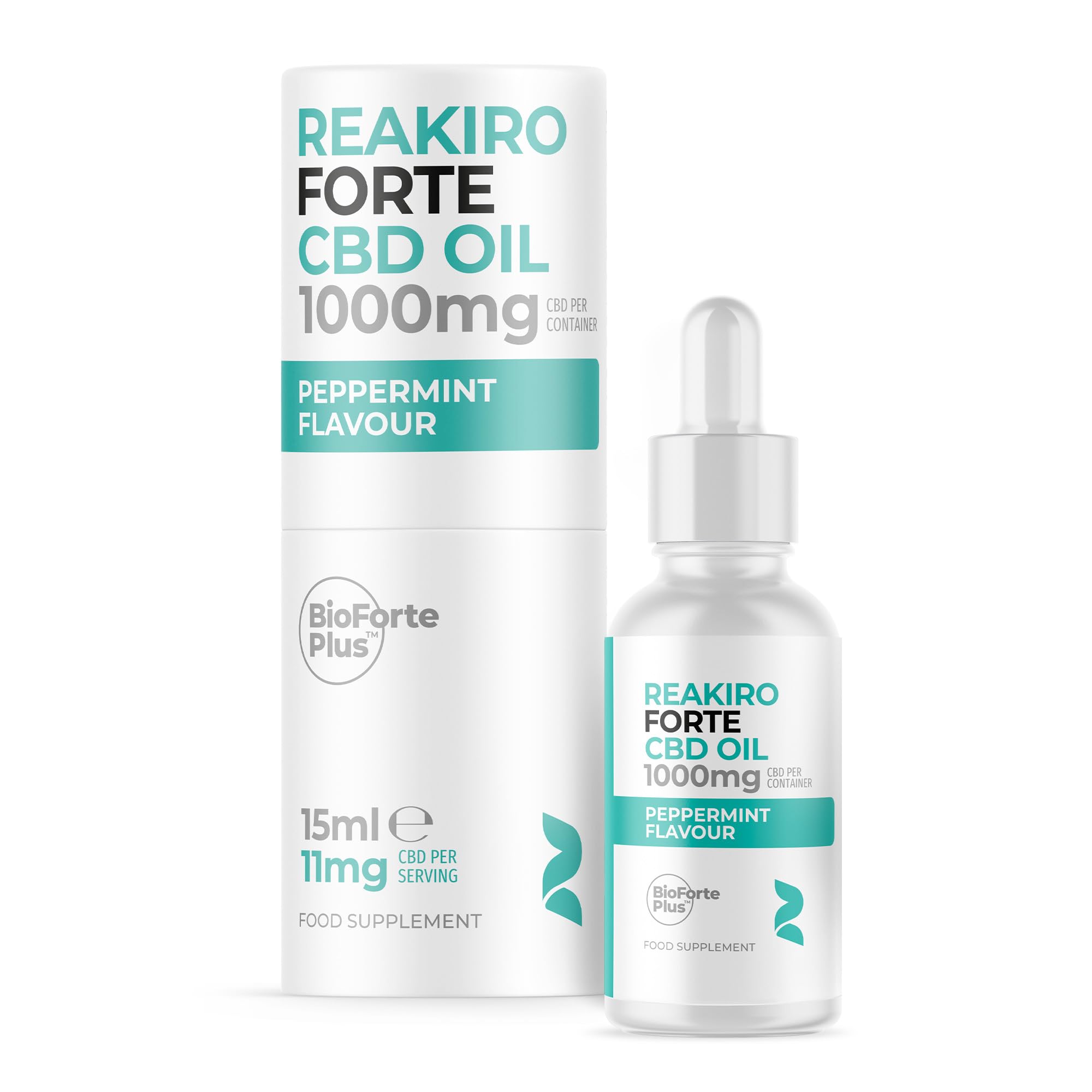 Reakiro Forte CBD Oil Peppermint 1000mg, 15ml I 11mg Cannabidiol CBD Oil per Serving I Enhanced BioAvailability I with Refreshing Peppermint Essential Oil I Stress Relief