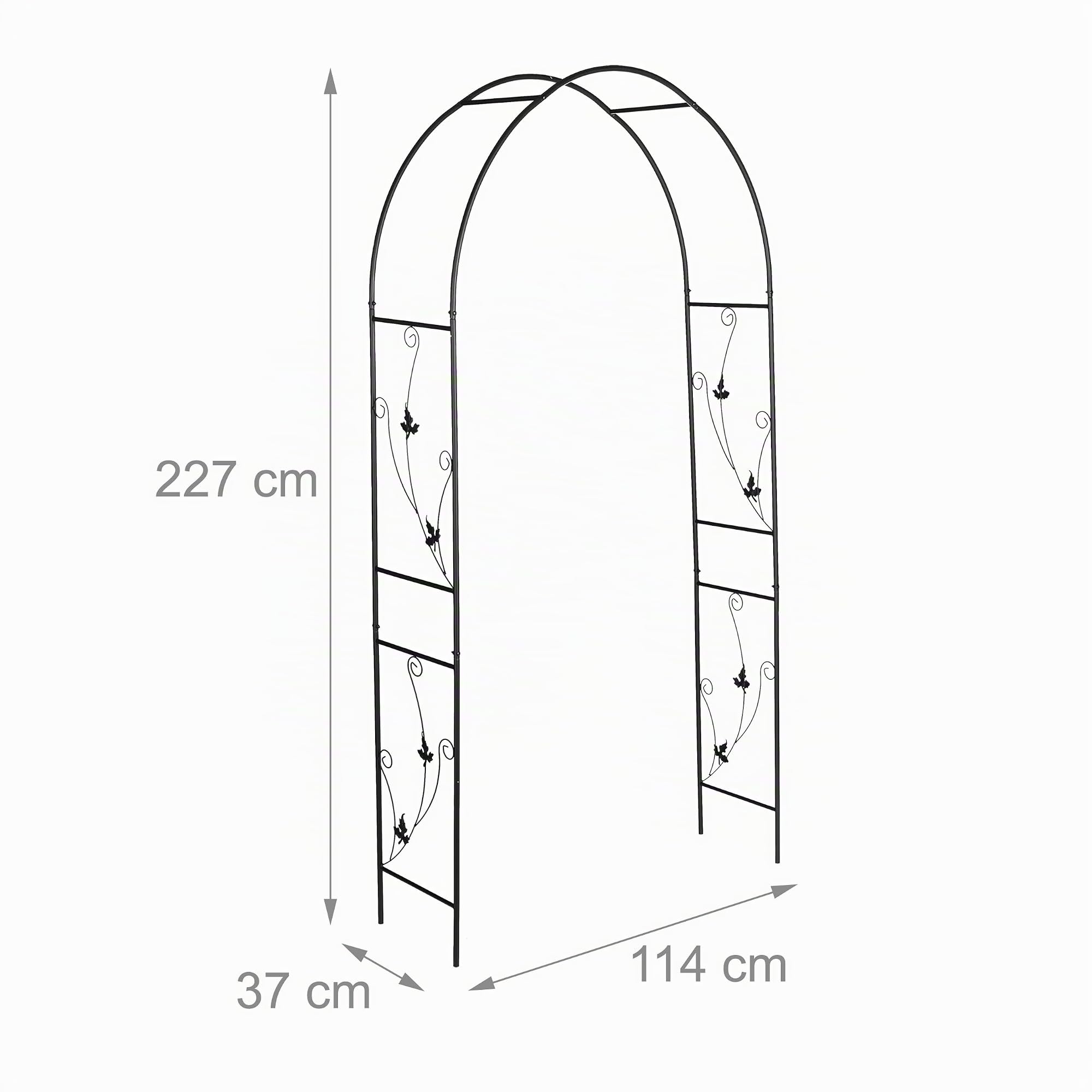 Relaxdays Arco per Rampicanti da Giardino, Sostegno in Ferro per Rose, 227x114x37 cm, Supporto Piante in Crescita, Nero