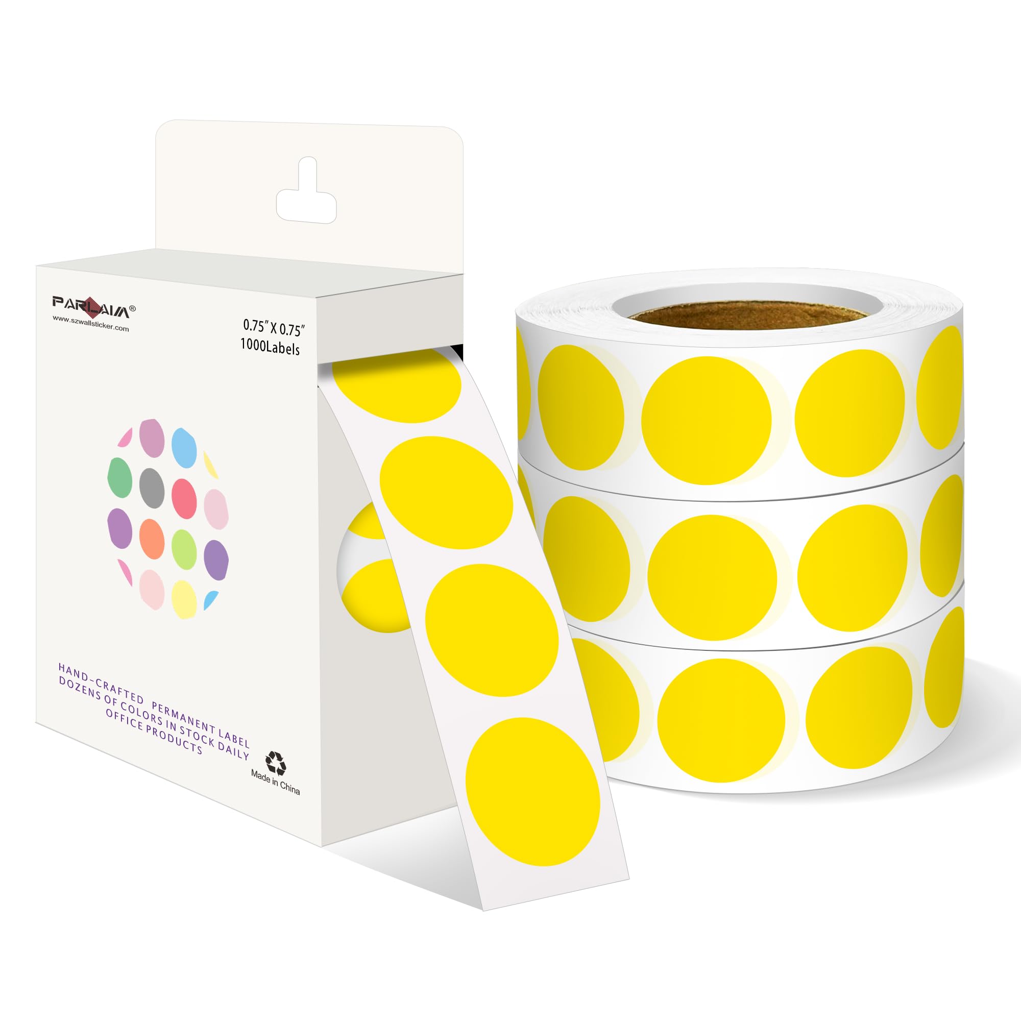 PARLAIM 3/4 Inch Roll Color Coding Labels,4000 per/4 Rolls Round Adhesive Color Coding Circle Dot Stickers for Office Home(Yellow)