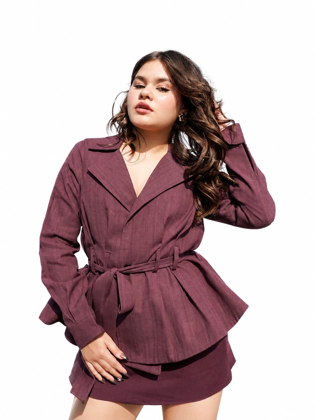 roov Women's Cotton Khadi Blazer Jacket with Waist Belt | Sustainable Work-Leisure Wrap Blazer | Handwoven Summer Coat with Soft Cotton Lining-picture-39