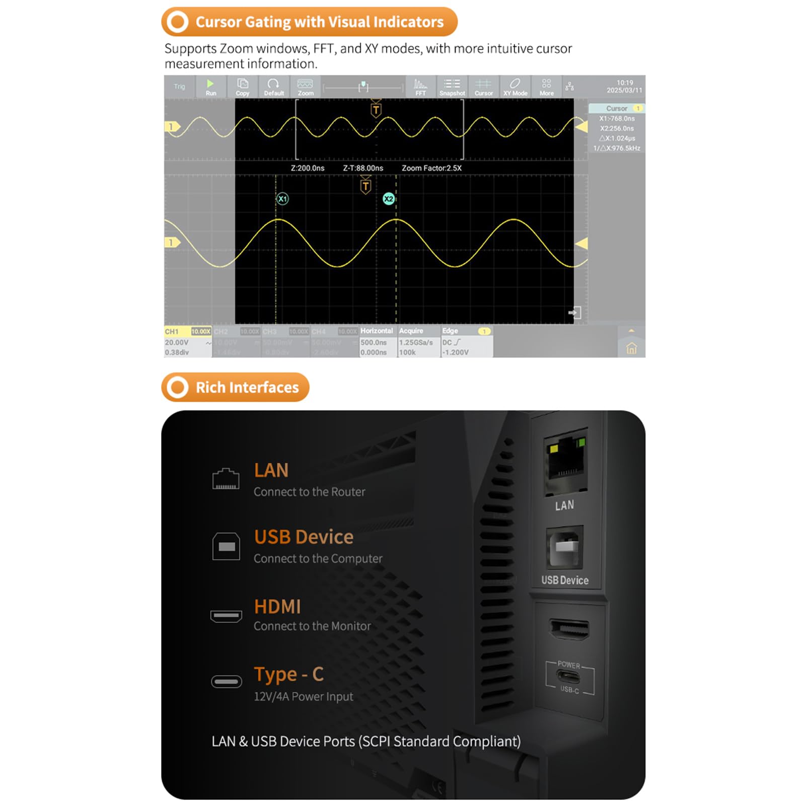 Osciloscopio Digital de 2 Canales de 100 MHz con Integración Multifunción, para Entusiastas la Electrónica, Material ABS (Enchufe europeo 100-240 V)