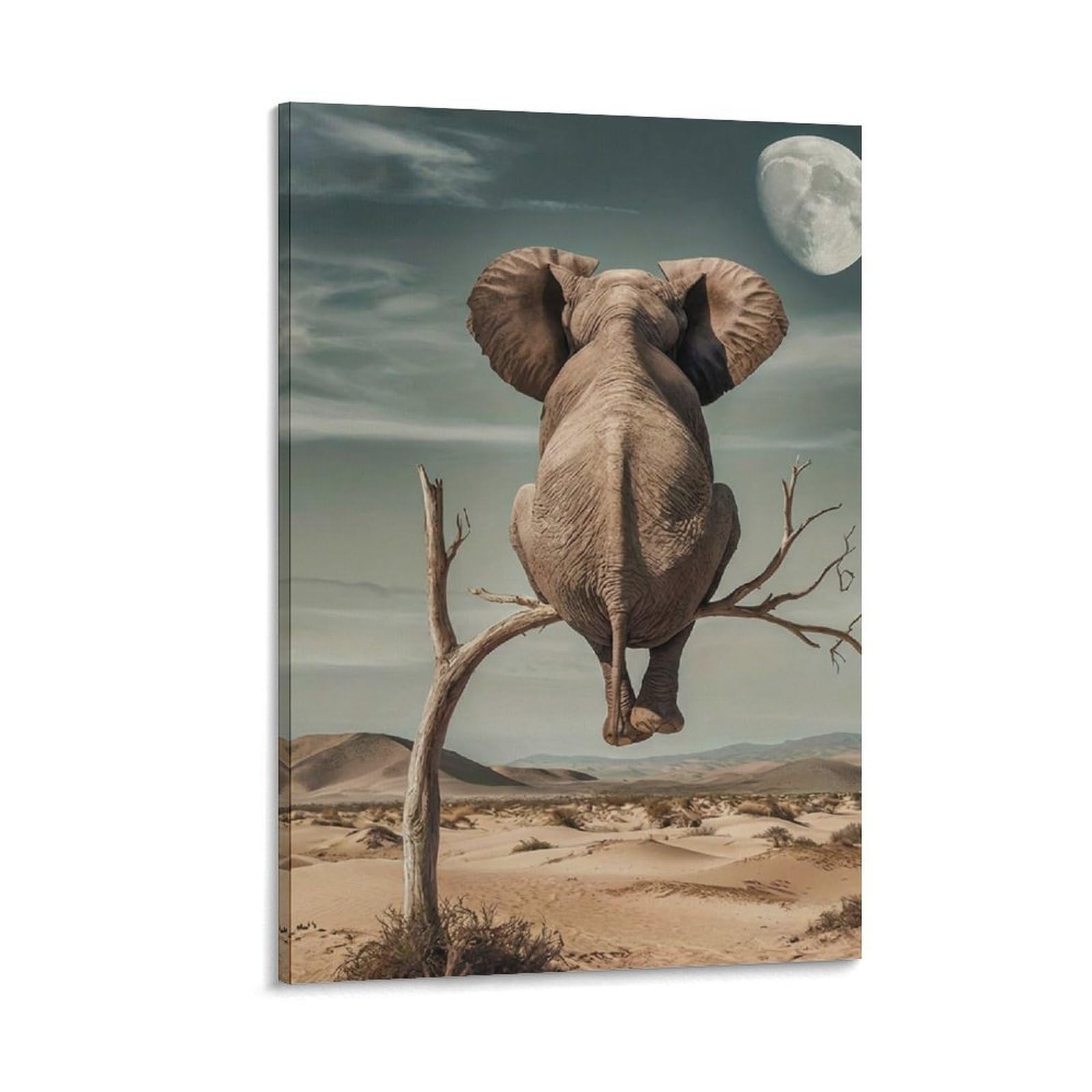 DHBANEIOK Elephant in Desert Poster Artwork Canvas Prints Picture Modern Wall Art Picture Wall Hanging for Bathroom Wall Decor 12x18inch(30x45cm)