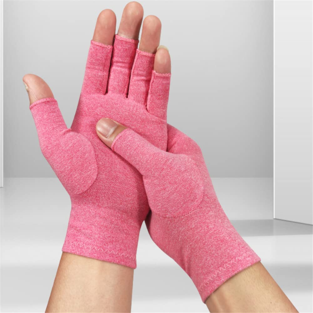 Pink Women Gloves for Arthritis Compression Gloves Hand Gloves Thin Arthritis Pressure Gloves for Hands Support Pain Relief Arthritis Hand Gloves Half Finger Compression Gloves Carpal Tunnel (S)