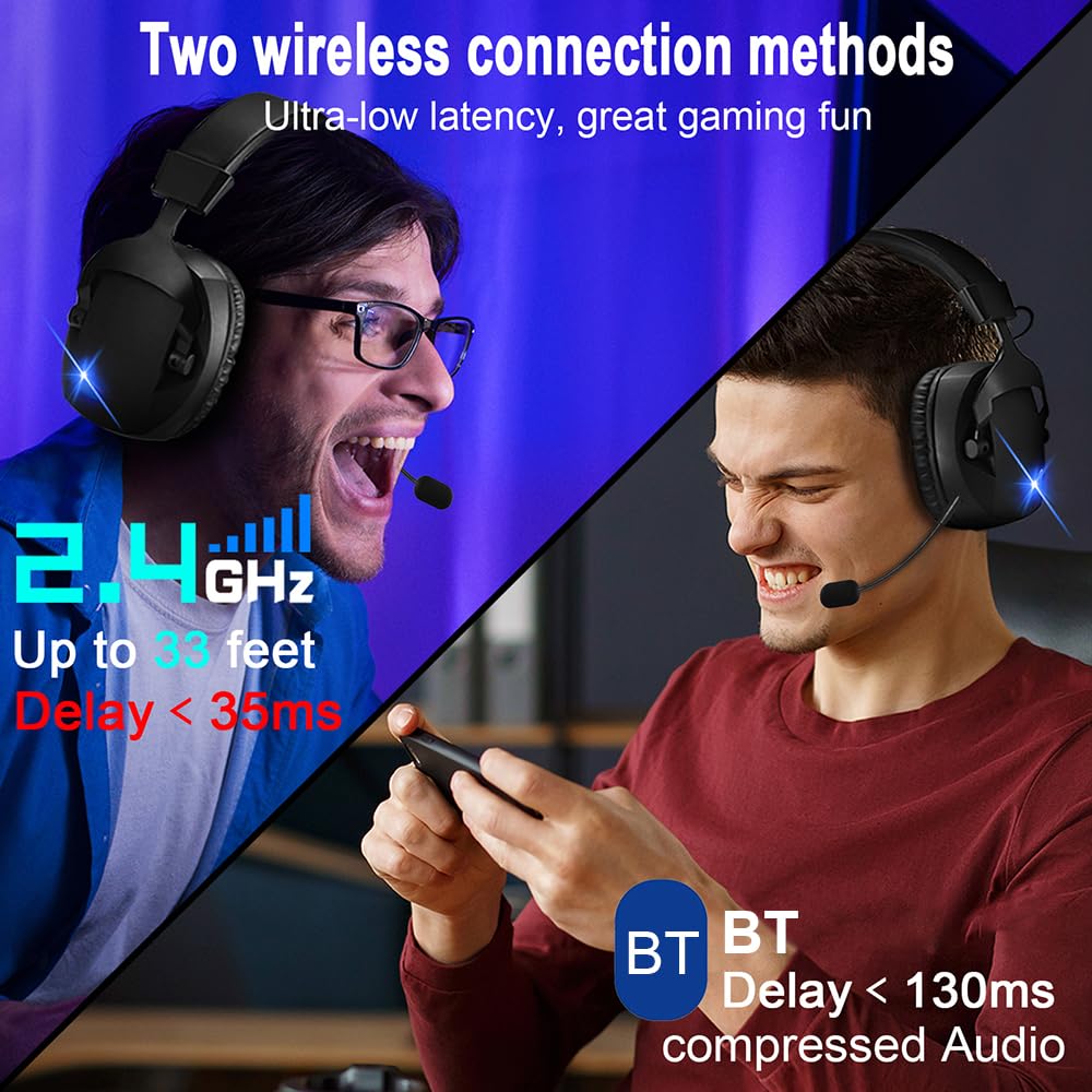 Cuffie da Gioco Microfono Wireless con Cancellazione del Rumore Surround 3D per PC Spugna Traspirante Driver da 50 Mm Leggero Durevole Durata della Batteria di 36 Ore (#2)