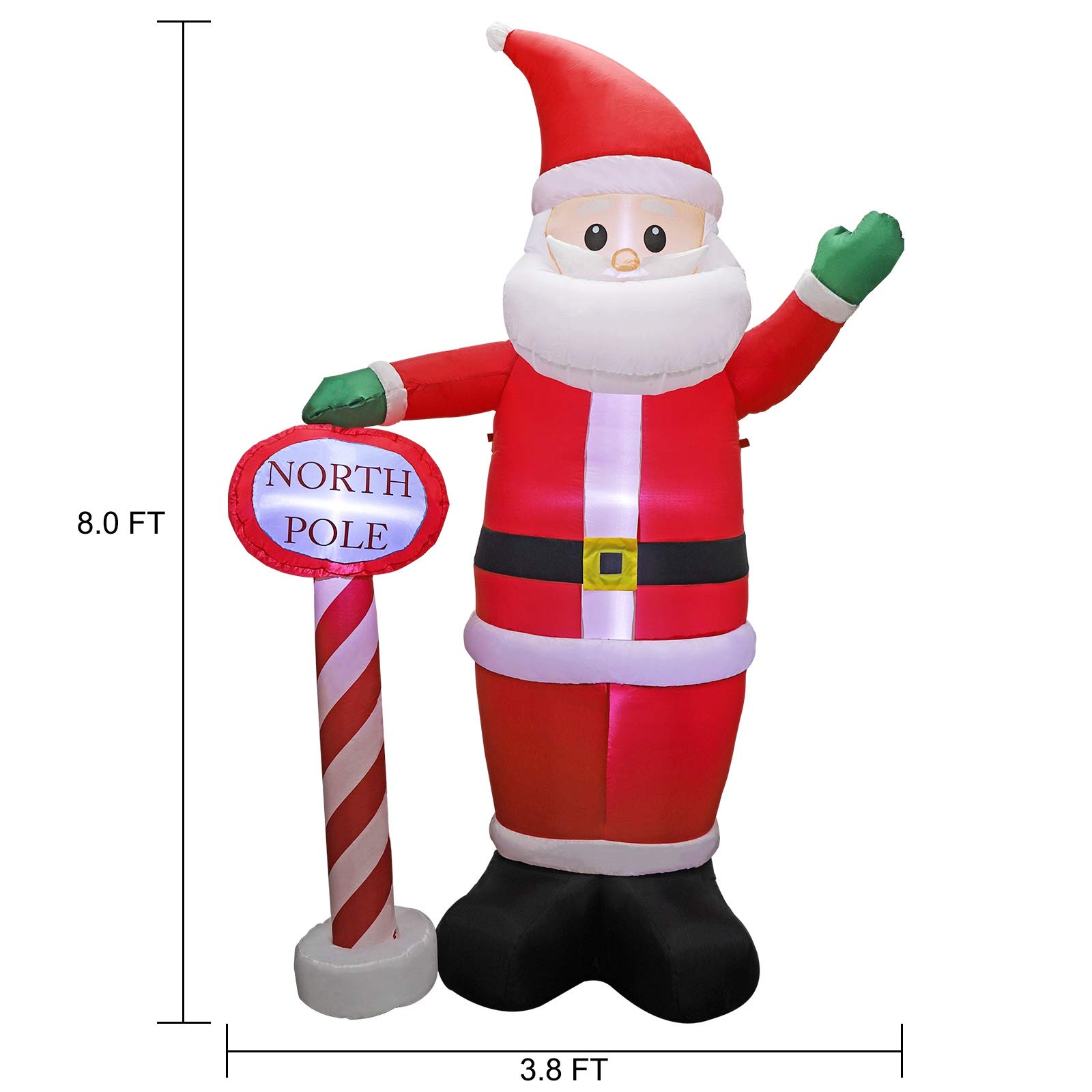 MorTime Père Noël Gonflable de 2,4 m avec Guide Lumineux, Père Noël géant Lumineux avec lumières LED, décoration de Cour, décoration de fête pour décorations d'extérieur de Noël