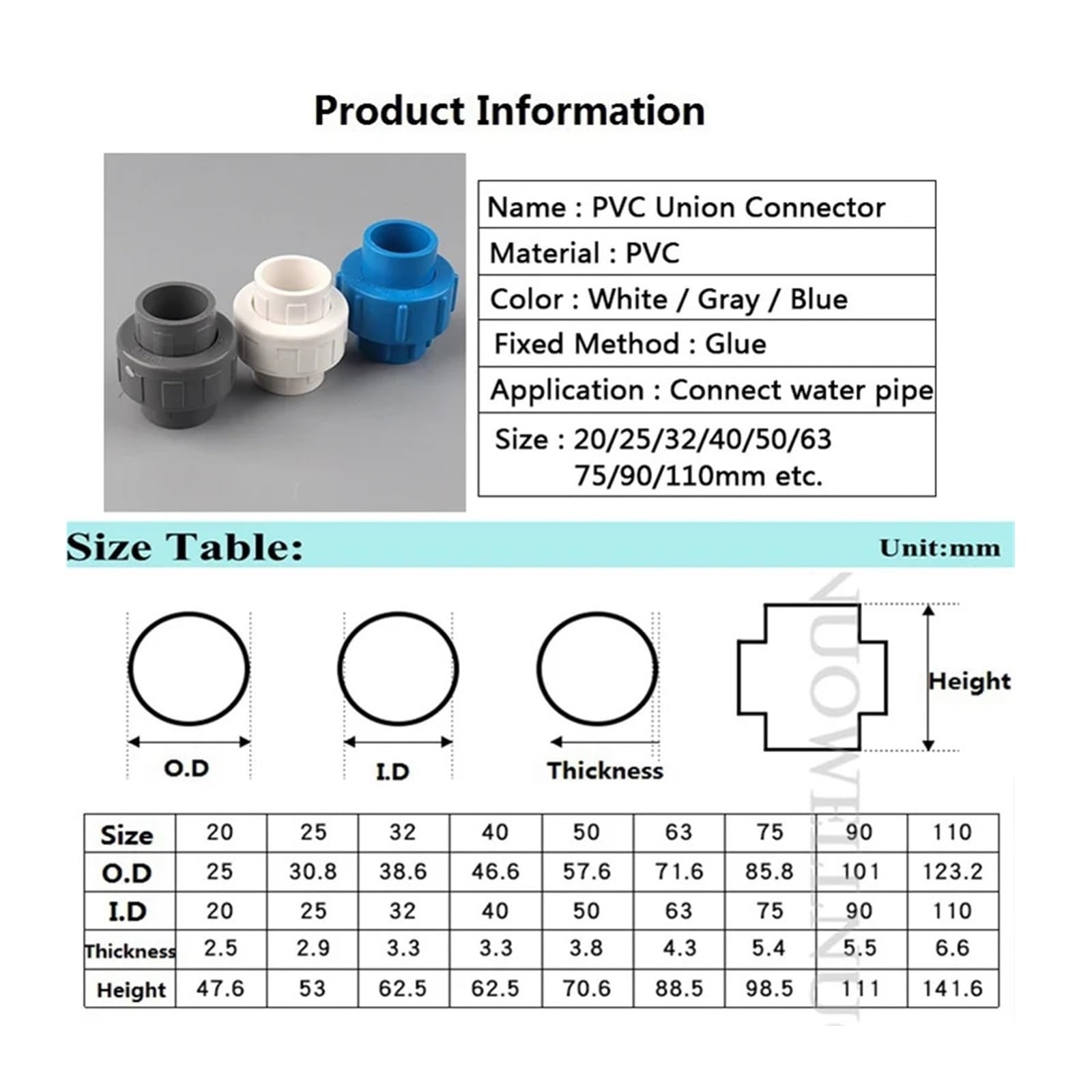 ID 20~110mm Grigio PVC Tubo Giunto Connettore Tubo di Plastica Giunto Giardino Irrigazione Raccordi Tubo Acqua Acquario Giunto Raccordi(5pcs,I.D 50mm)