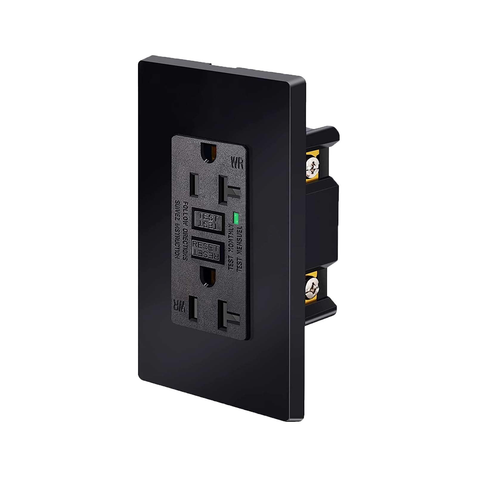Black GFCI Outlet 20 Amp,NineLeaf 1Pack Gfi Electrical Outlet 20 Amp Black,Weather Resistant Ground Fault Circuit Interrupters,Screwless Wall Plate Included, Indoor/Outdoor,Residential Grade,ETL List