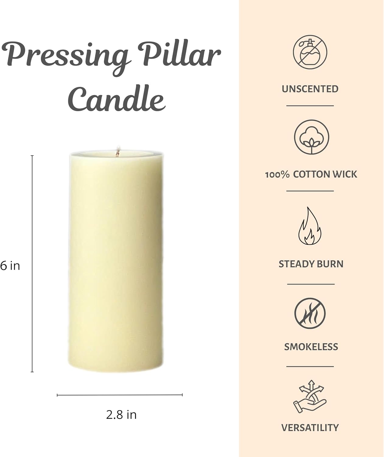 CW Studio 3 Pack 2.8x6 Inch Ivory Unscented Pillar Candles – Long 70 Hour Burn, Smokeless & Dripless – Premium Wax with Cotton Wick – Perfect for Weddings, Events, Home, Rustic & Elegant Décor - Image 2