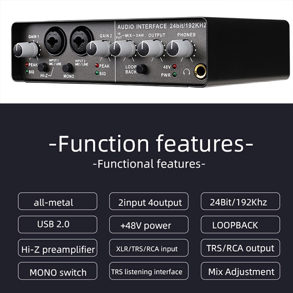 Scheda Audio con Alimentazione Phan-Tom 48V Esperienza Audio con Alimentazione Scheda Audio Esterna USB 2.0 con connessione USB-C Metallo