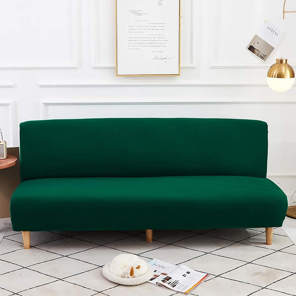 Stretch Armless Folding Sofa Slipcover Elastic One Piece Spandex T Cushion Futon Bed Covers Solid Color Decorative Stain Dust Proof Furniture Protector Mustard Yellow