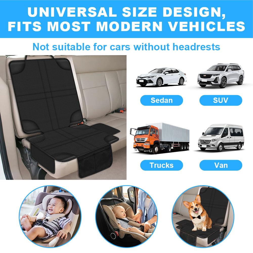 HOTUT Protector Asiento Coche, Universal Funda Coche Asiento, Antideslizante Impermeable Protector Seguro para Asiento Infantil, Compatible Isofix, con 2 Bolsillos de Almacenaje, para SUV, Sedán