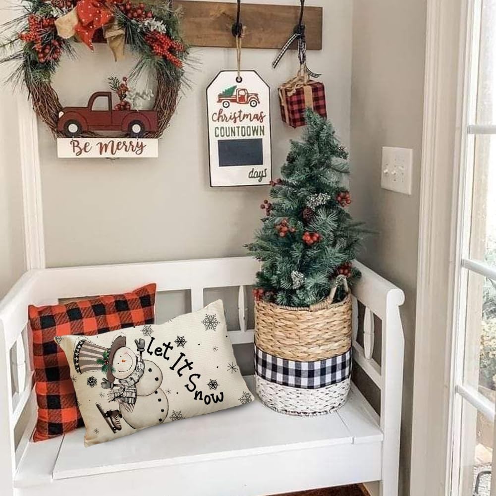 RABUSOFA Christmas Pillow Cover 12x20 Inch Snowman Snowflake Let It Snow Decoration Holiday Farmhouse Winter Lumbar Pillow Case Xmas Christmas Decor for Home Sofa Couch Gray image 5