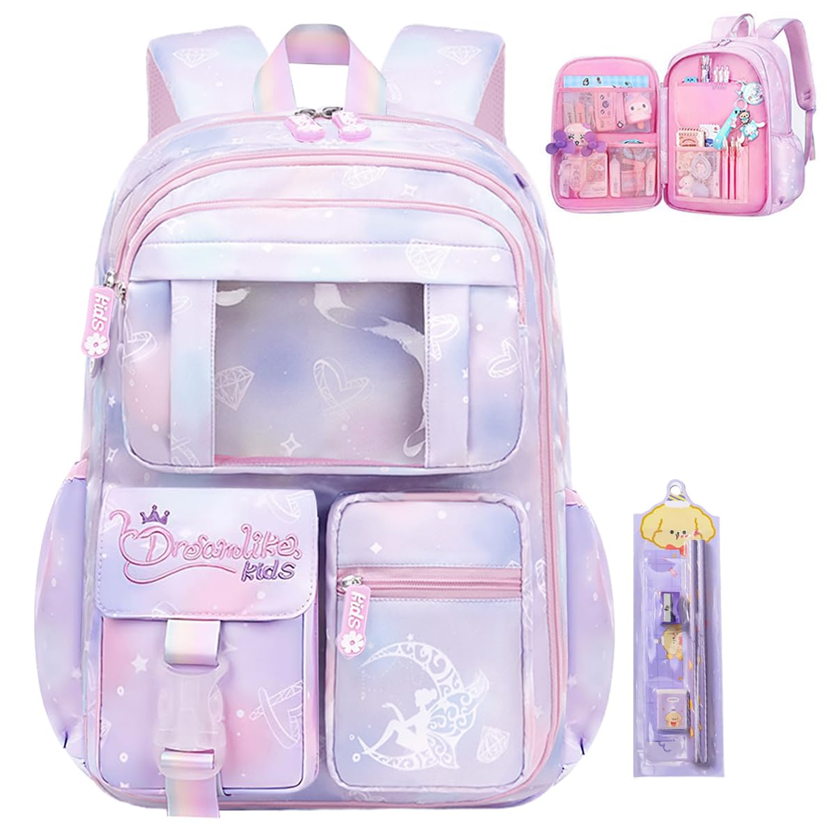 PALAY® School Bag for Girls 7-12 Years Old Cartoon Large Waterproof Backpack Stylish Kids School Bag Durable Burden Relief Cute Bags Birthday Rakhi Gift for Girls