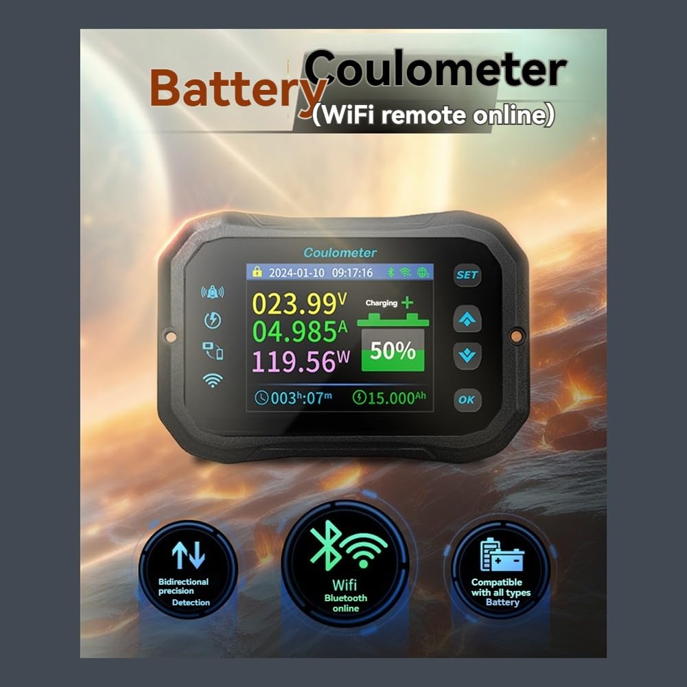 Miernik kulombowy WiFi - amperomierz mocy do akumulatorów litowych i kwasowo-ołowiowych, wskaźnik pojemności baterii do kampera i monitor KM110F
