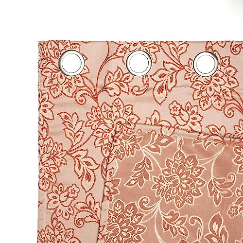 Image of Wakefit Curtains 5 feet Long Set of 2, Window Curtains, Window Curtains 5 feet, Jacquard Curtains, Polyester Curtains, Decoration Items for Home Decor (Squash - Floral Orange)