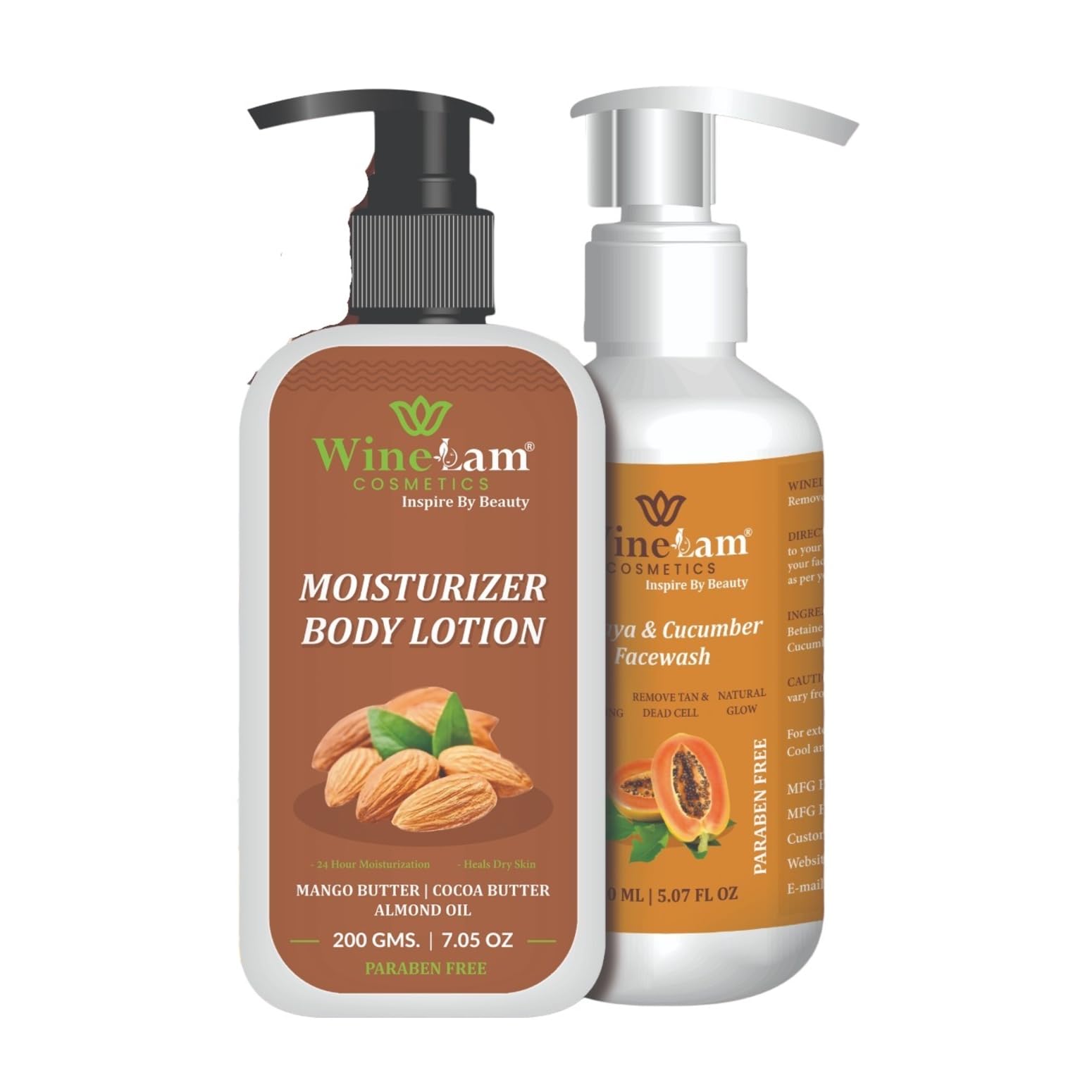 Moisturizer Body Lotion & Face Wash Set - Hydrating Almond Oil, Cocoa & Mango Butter for Dry Skin - Papaya & Cucumber Facewash for Tan Removal & Glow - Paraben Free - 200g & 150ml-image-34