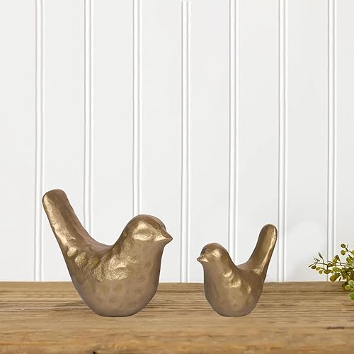 Miniatura 4 de Elegante estatua de pájaro de hierro fundido con revestimiento de latón vintage, figura de pájaro dorada para escritorio del hogar, sala de estar,