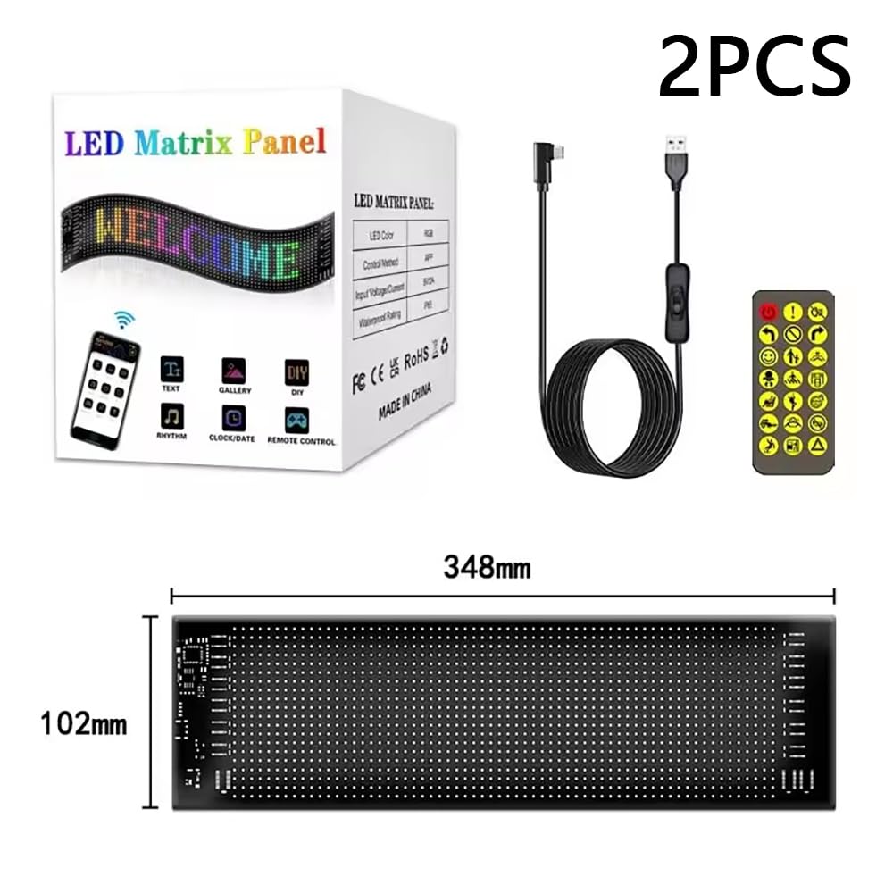 NEWFUN LED Augen für LKW und Auto - 5 V / 2 A Bluetooth Smart Apps RGB-Panel, Personalisierte Leuchtreklame für Autos - 2PCS (102 * 348)