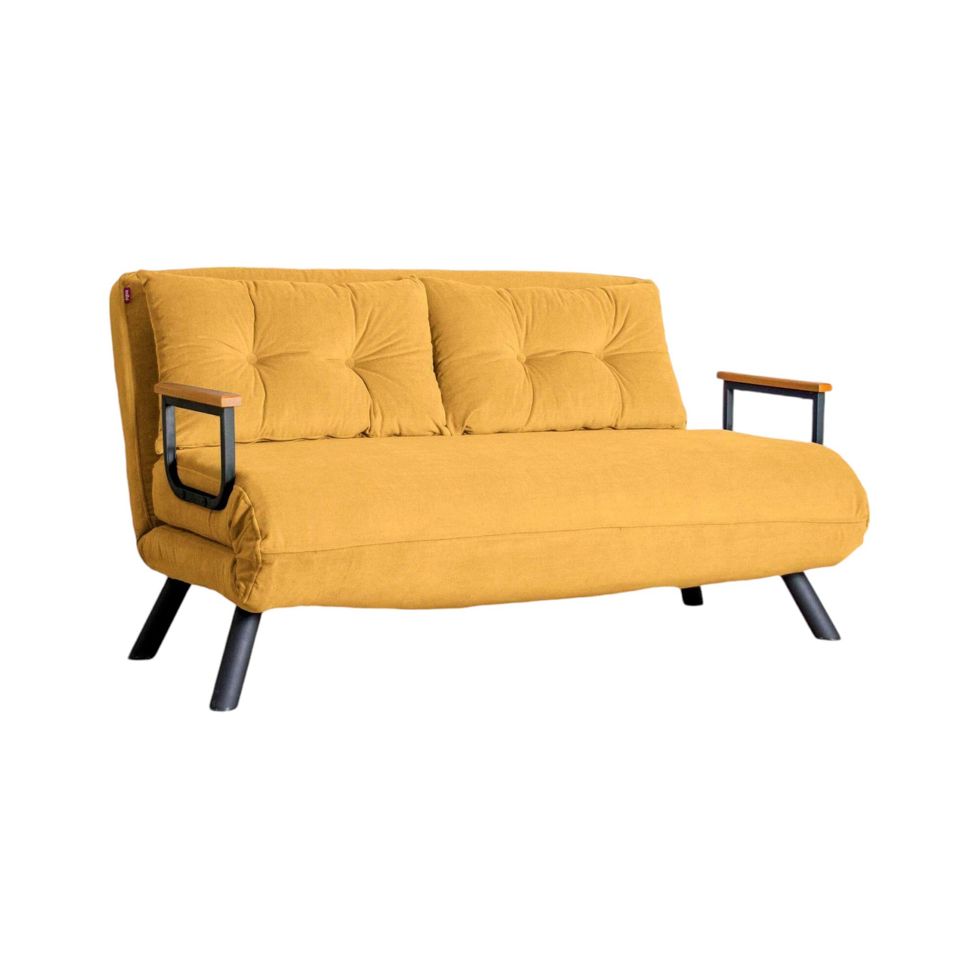 Dmora - Divano Letto 2 posti Merak, Sofà trasformabile, Divanetto per Ospiti, Poltrona Letto, 133x78 h78 cm, Giallo