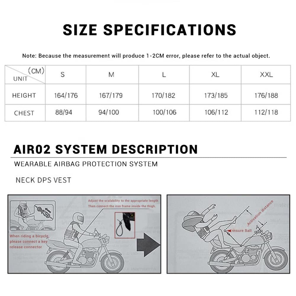 Chaleco De Seguridad Chaleco reflectante Motocicleta Bolsa de aire Air-Bag Chaleco Airbag Moto Reflective Seguridad Chaleco Profesional Bolsa de aire avanzada Ropa reflectante Chaleco Reflectante(Blac
