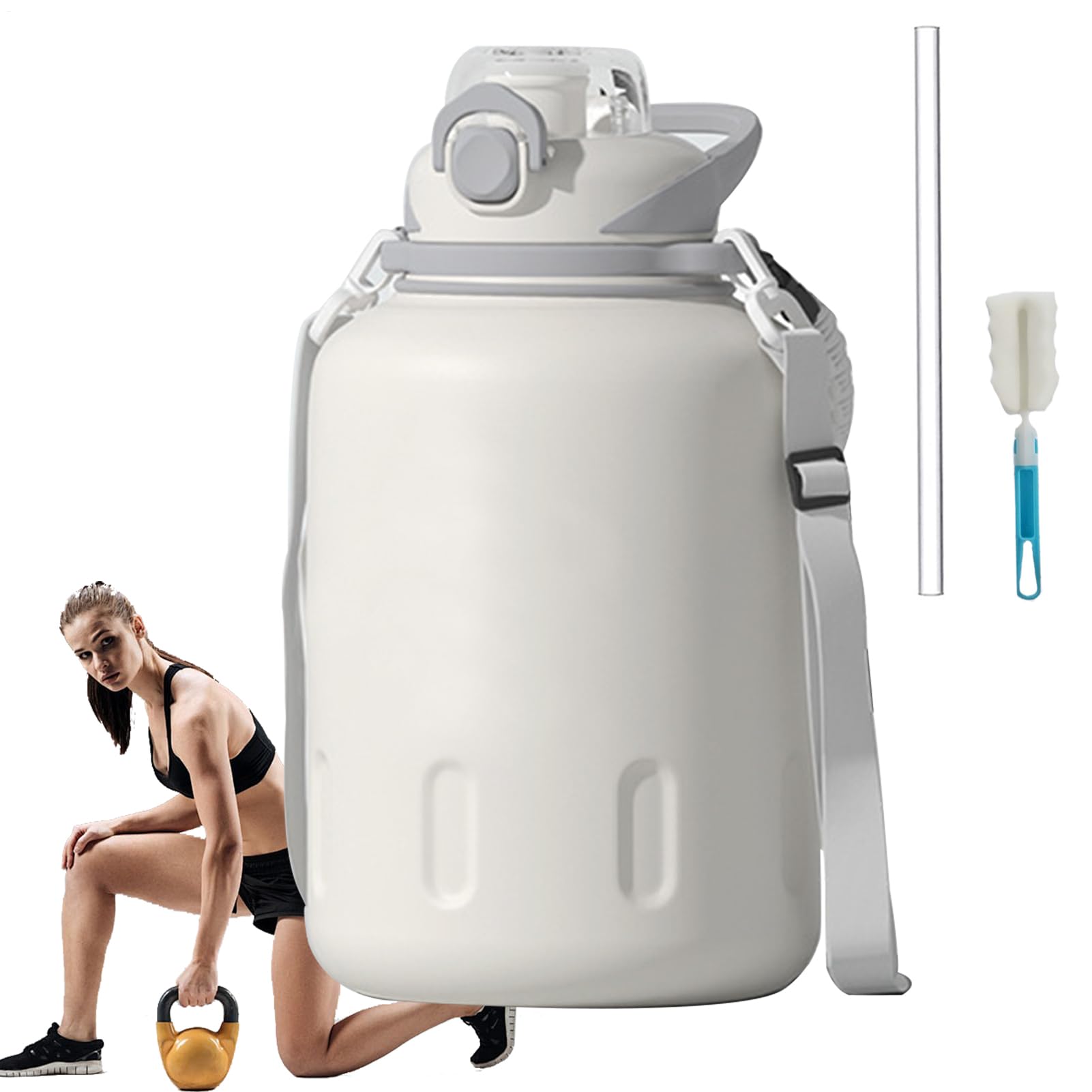 Große Sportwasserflasche, Wasserflasche für Sport Doppelwand tragbare | Sportlich isolierter Wasserbecher mit Stroh und Pinsel für Fitness im Freien