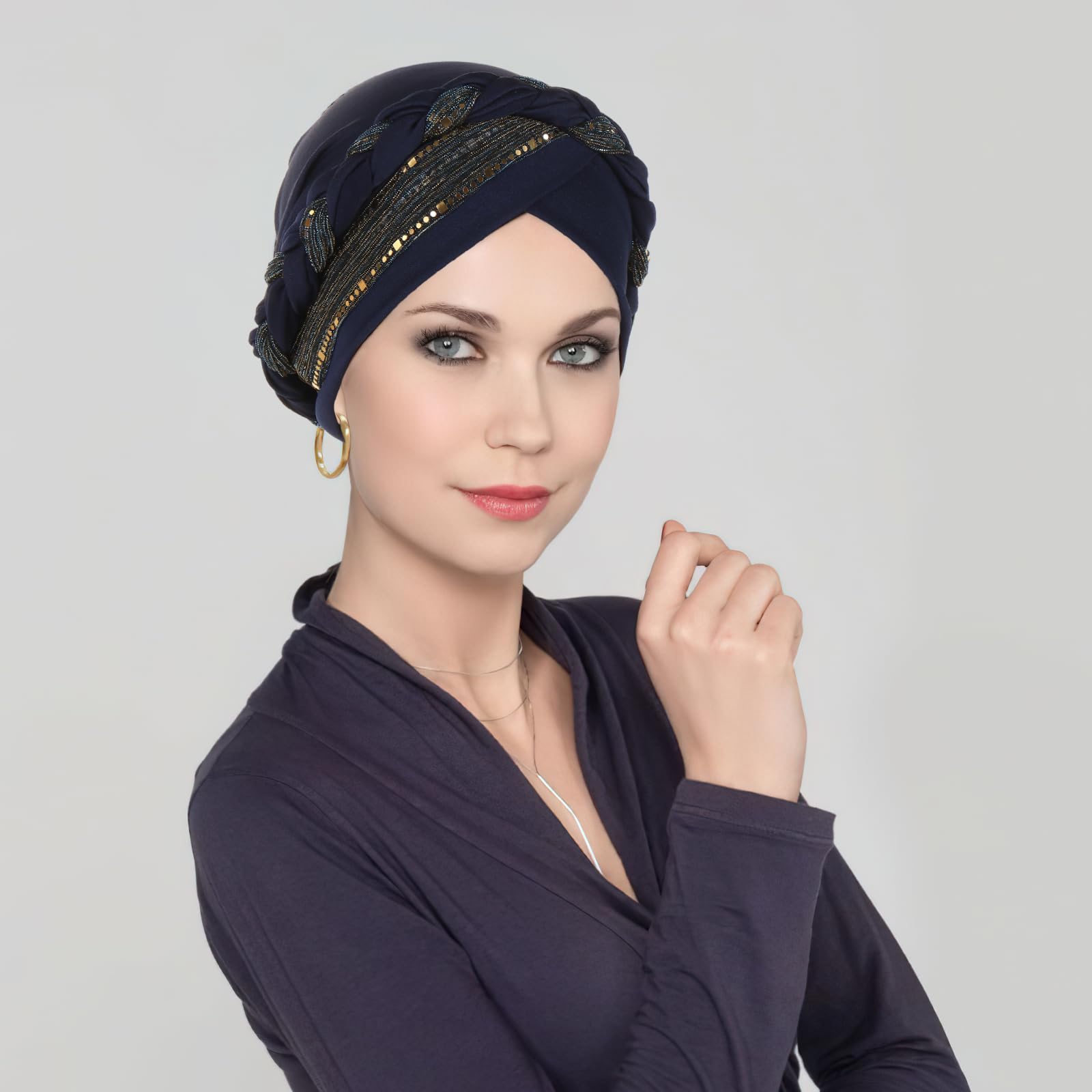 XEPST 2 sztuki turbanów dla kobiet, wstępnie związane skręcone nakrycia włosów, afrykańskie opaski na głowę dla czarnoskórych kobiet, czapki na raka, nakrycie głowy po chemioterapii, Granatowy i szary
