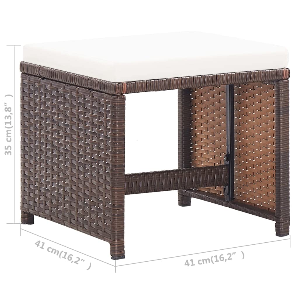 vidaXL Lot de 2 Tabourets de Jardin avec Coussins, Chaise de Pub, Siège de Terrasse, Meuble de Bistrot Patio Extérieur, Résine Tressée Marron
