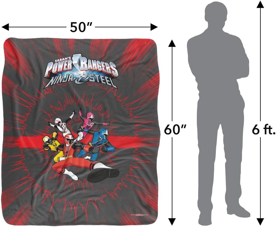 Power Rangers Blanket, 50"x60", Ninja Team Silky Touch Sherpa Back Super Soft Throw Blanket