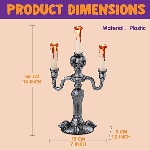 Miniatura 5 de JOYIN 2 candelabros de calavera para decoración de Halloween, luces LED para interiores, soporte para velas, mesa para el hogar, decoración de
