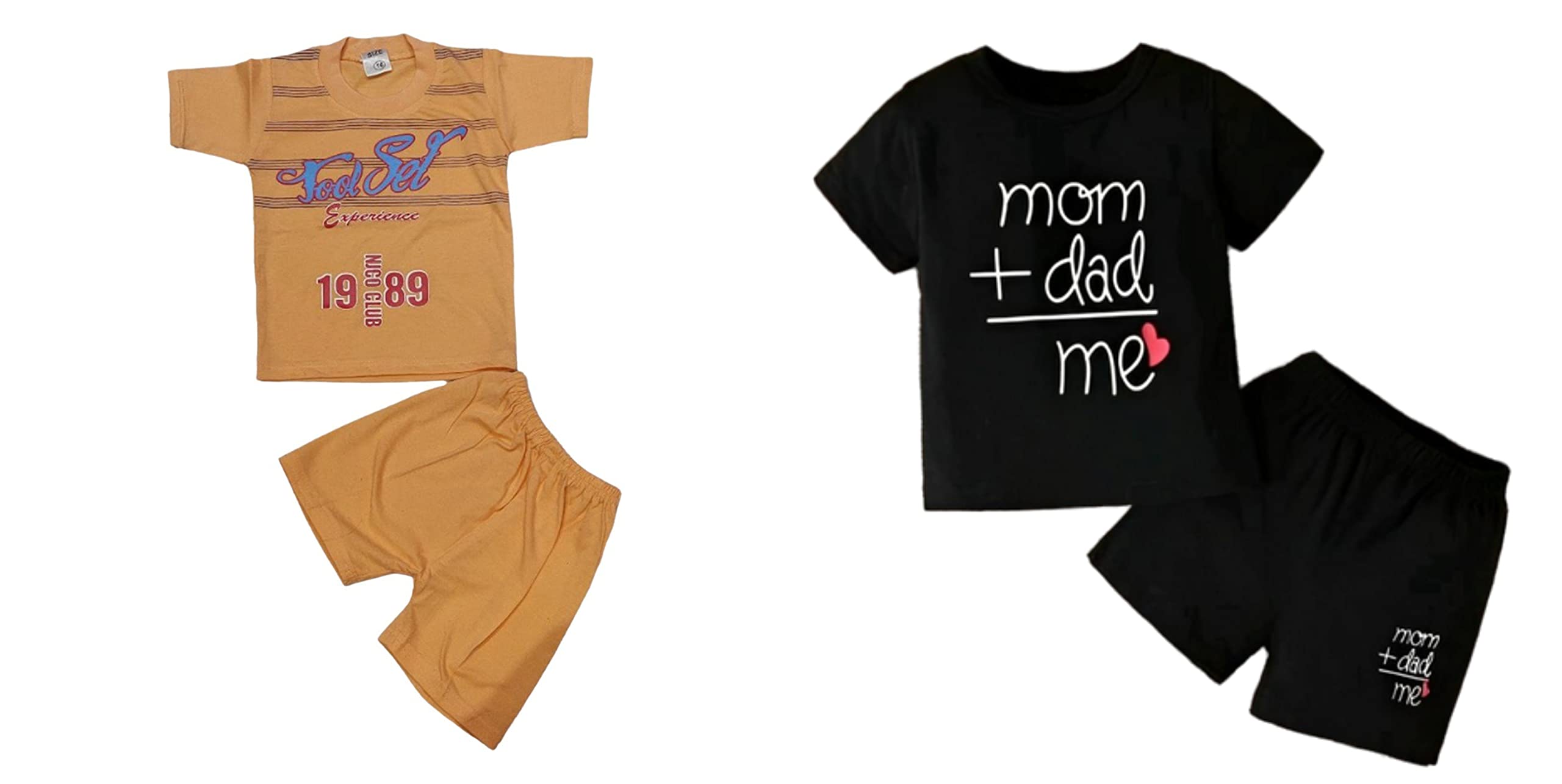 PankhuFool' and 'Mom+Dad Me' Text Printed Cotton Baby Multicolor Combo of 2 Clothing Sets/Tshirt-Shorts (Boys/Girls up to 2 Years)